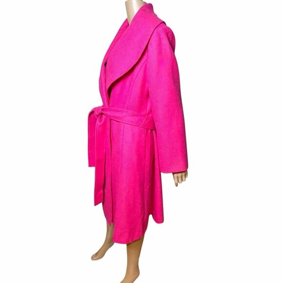 NWT Carolina Herrera Shawl-Collar Belted Wool Twill Coat in Cerise Pink 6 (009) - Picture 9 of 16